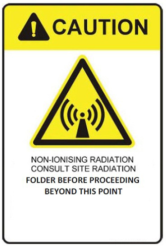 Transmission site large caution sign, PVC, “Non-ionising radiation…”, yellow – 300mm x 200mm